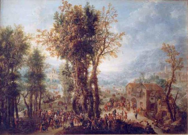 Paolo Alboni Folk Party near a Mill, oil on copper, in the collection of the Brukenthal National Museum France oil painting art